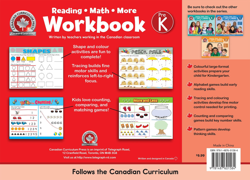 The CCP Pre-K Workbook (Floorpad - 10x13) helps children practise key skills, from reading to math and beyond, that they will learn through the Canadian curriculum. Its immersive and colourful activities will help children to identify letters, numbers, and colours; sort and compare; make patterns; develop eye-hand coordination and fine motor skills; and much more.
