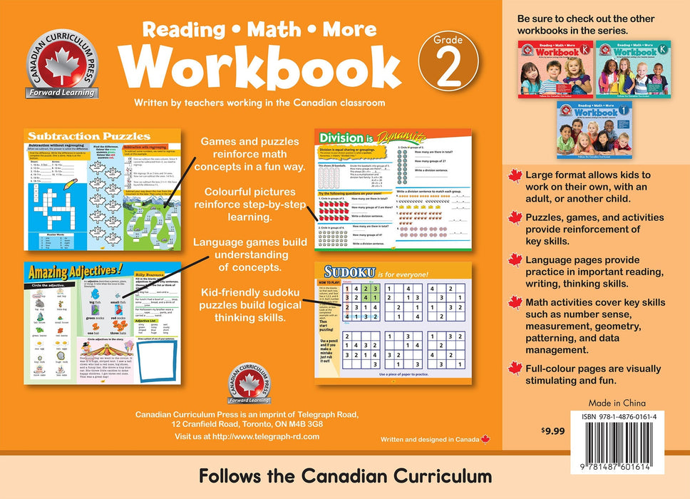 Back of the Grade 2 Floorpad Workbook with summary of curriculum-aligned exercises and colourful learning activities