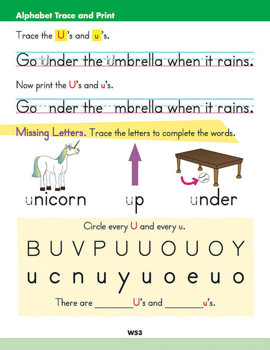 sample of inside page, with alphabet and trace and print