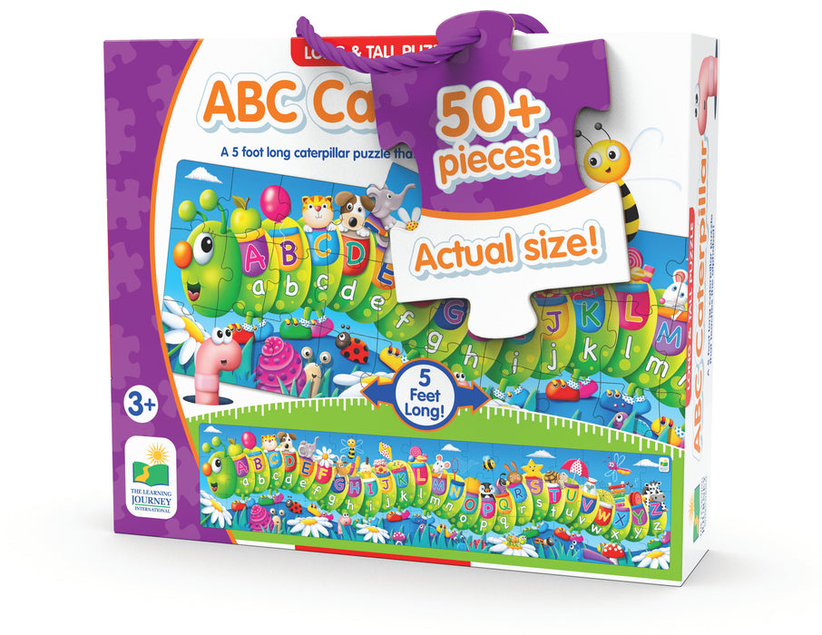 Kids will “inch” their way through learning the alphabet with this fun ABC Caterpillar puzzle. Measuring 5 feet long this colorful caterpillar features letters and objects with the same beginning sound. With 51 pieces this jumbo puzzle will keep your little ones engaged for hours. Ages 3+ years.
