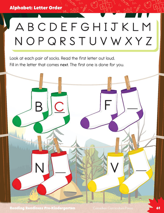 Pre-Kindergarten reading inside page letter order, alphabet