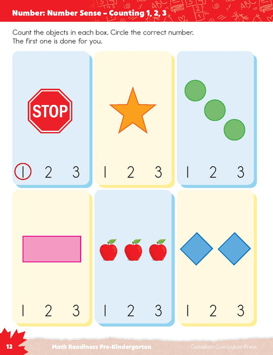 inside page Pre Kindergarten educational workbook - Number and counting