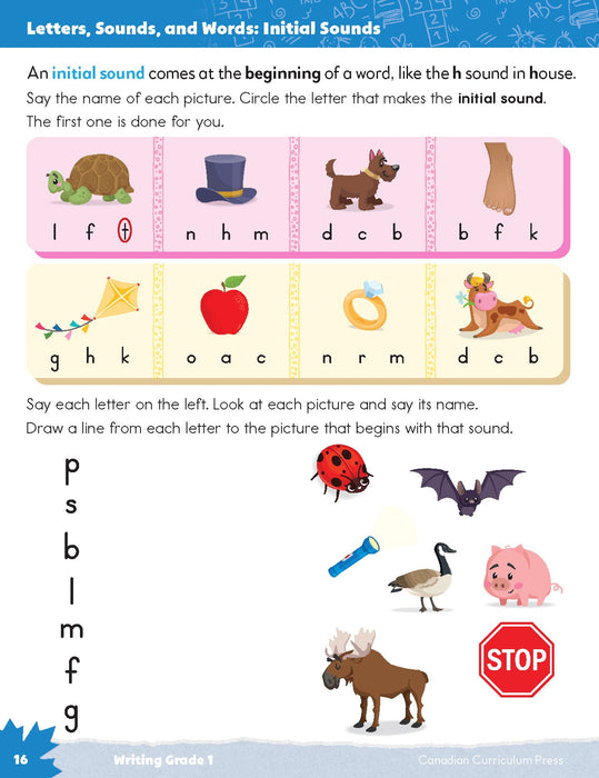 Grade 1 inside page, letters, sounds and words - writing