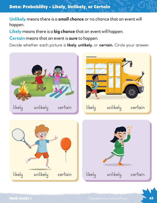 inside page grade 1 workbook, probability