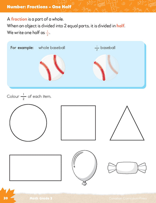 inside page grade 2 math, covers fractions