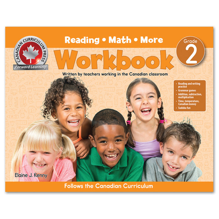 Grade 2 Floorpad Workbook cover showing colourful Canadian curriculum activities for reading, writing, and math