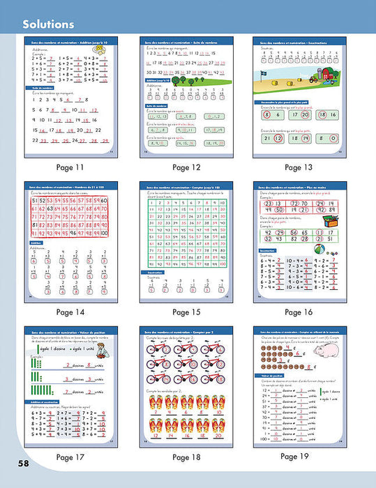 Inside page showing shapes, patterns, and measurement activities from Mathématique en 1re année | Grade 1 Math Workbook