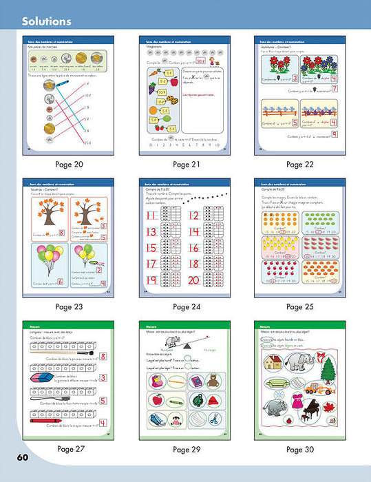 Inside page featuring basic addition and subtraction exercises from Préparation à la mathématique en maternelle | Kindergarten Math Readiness Workbook