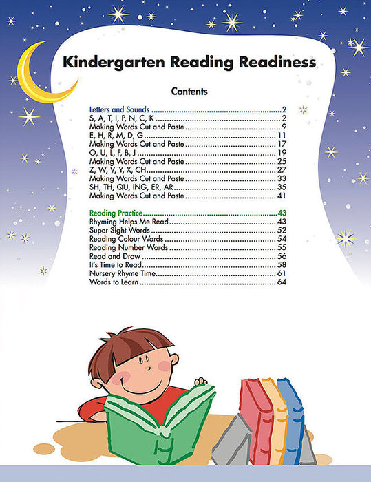 Hands-on learning activities and nursery rhymes page from Reading Readiness Kindergarten Workbook