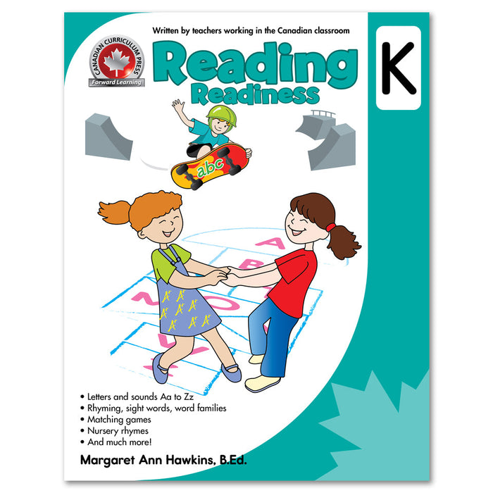 Cover Image
Reading Readiness Kindergarten Workbook cover by Canadian Curriculum Press, full-colour early literacy resource for Pre-K to Kindergarten