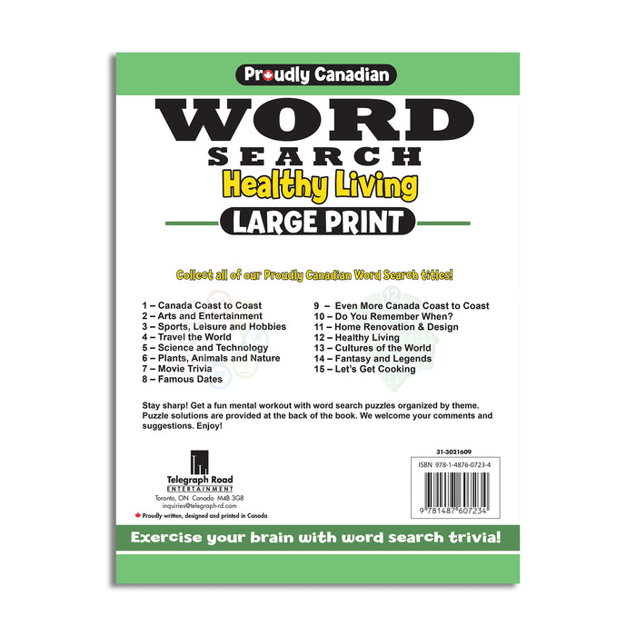 back cover, large print, lots of healthy living word search puzzles