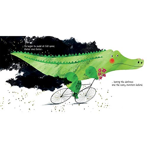 32 -pages  Tired of pedaling his bicycle, the Crocodile falls asleep. Darkness, however, begins to fall, surrounding and frightening him with its mysterious shadows... A charming story that deals with one of the most common fears of little readers: fear of the dark  Ideal for ages 3 and up