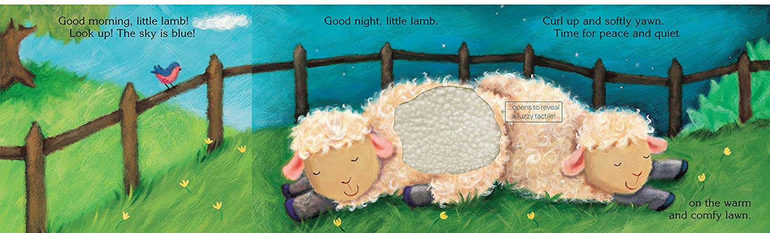 This touchable book is perfect for bedtime! Children read about the activities of a cute and cuddly animal in the daytime, then open the folded pages to reveal the furry, touch-and-feel animal sleeping after its busy day. The final spread is a child who can be " tucked in" by the reader with a soft and fuzzy tactile blanket.