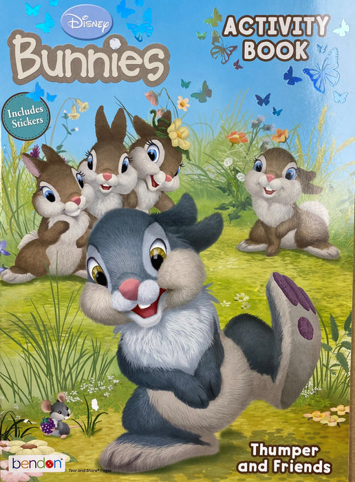 Includes 32 coloring and activity pages, including the title page Pages are perforated on the inner edge so you can display your little one's masterpiece with ease Disney's Thumper and Friends Bunnies 32-Page Activity Books with Stickers Each Activity Book includes 32 pages of coloring and activities and over 30 Stickers There are coloring pages, puzzles, games, and stickers - lots to keep your little one occupied, entertained, and having fun