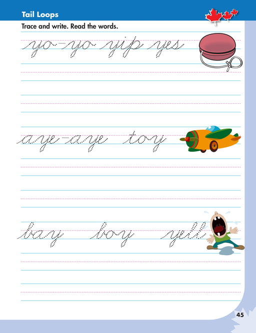 This Cursive Handwriting practice workbook guides your child to learn each new pen stroke by introducing similar letters together and by providing word and sentence practice to reinforce fluid movements. In a short time, your child will be writing and reading cursive handwriting with ease! 64 pages // ISBN: 9781487602932