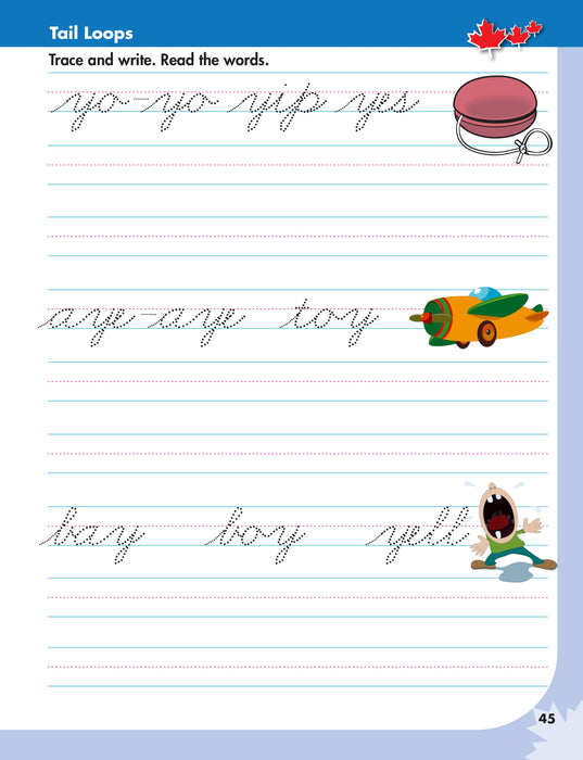 This Cursive Handwriting practice workbook guides your child to learn each new pen stroke by introducing similar letters together and by providing word and sentence practice to reinforce fluid movements. In a short time, your child will be writing and reading cursive handwriting with ease! 64 pages // ISBN: 9781487602932