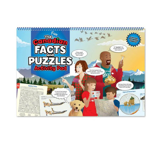 Canadian Facts and Puzzles Activity Pad with colorful cover showing family and nature