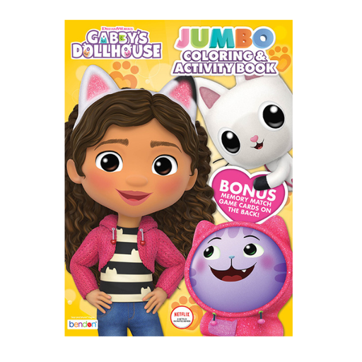 Gabby's Dollhouse Jumbo Colouring and Activity Book cover with favourite characters, 64 pages of puzzles and colouring fun for kids 4 and up