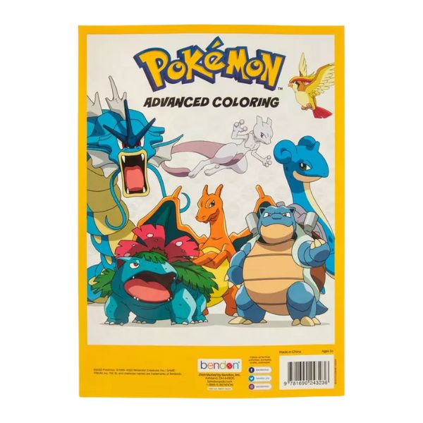 Pokémon Advanced Coloring book cover with various Pokémon characters on a yellow background