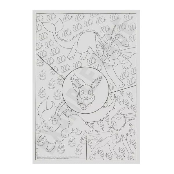 Coloring book page with various Pokémon illustrations on a white background