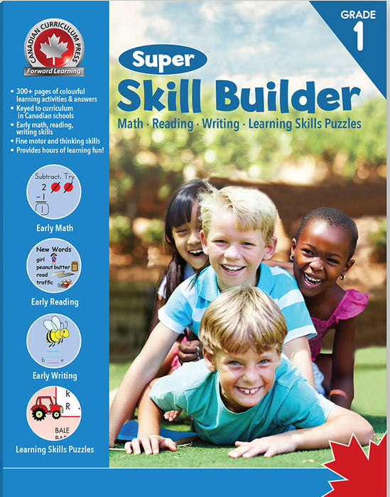 Super Skill Builder Grade 1: Math, Reading, Writing, Learning Skills Puzzles - Canadian Curriculum Press