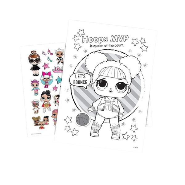 Inside pages of L.O.L. Surprise! activity book with fun activities