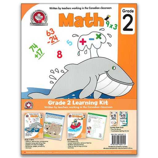 Grade 2 Learning Kits; 2 Workbooks, Math, Writing, 2 Flash Cards - Canadian Curriculum Press