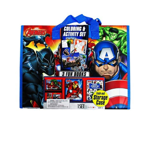 Marvel Avengers coloring and activity set with books and storage case on a white background