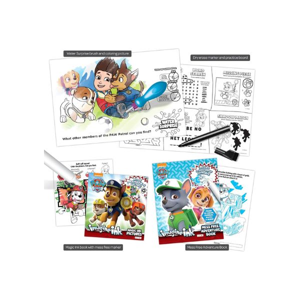 Paw Patrol coloring book with stickers and activity sheets on a white background