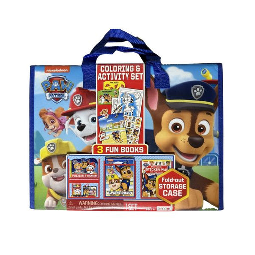PAW Patrol Tri-Fold Activity Portfolio front cover featuring Chase, Marshall, and Skye with colourful adventure graphics