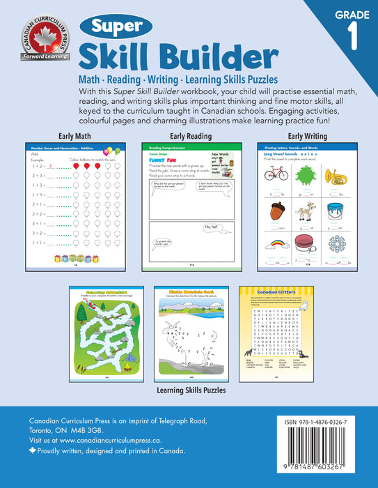 Super Skill Builder Grade 1: Math, Reading, Writing, Learning Skills Puzzles - Canadian Curriculum Press