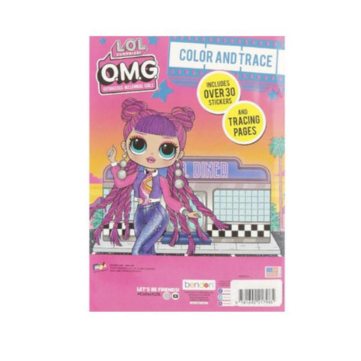 L.O.L. Surprise! Color & Trace Activity Book back cover showing activities and tracing pages