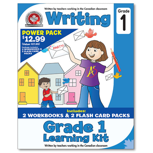 Grade 1 Learning Kit – Front cover showing 2 workbooks and 2 flash cards | Canadian Curriculum Press
