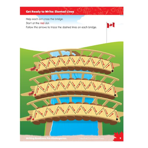 Pre-Kindergarten fine motor skills activity: Bridge tracing exercise to improve hand-eye coordination.