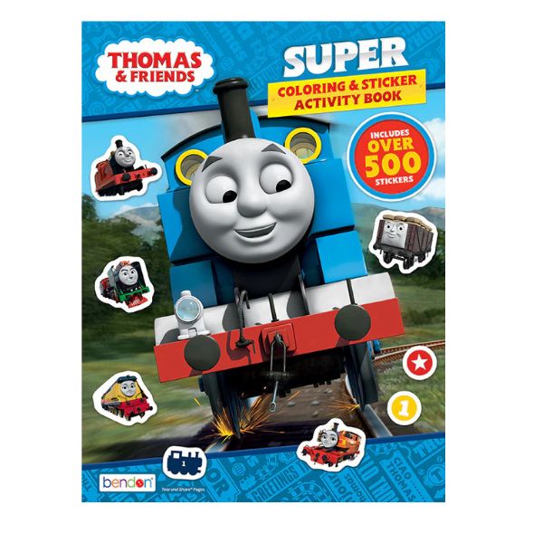 Thomas and Friends Super Colouring and Sticker Activity Book featuring favorite engine characters for creative kids.