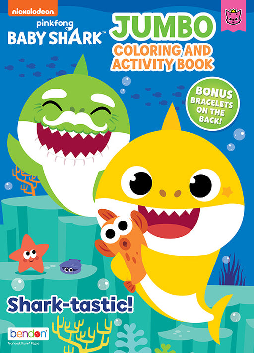 Baby Shark Jumbo Colouring and Activity book, 64 pages with bonus bracelets on the back cover