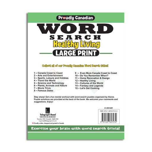 back cover, large print, lots of healthy living word search puzzles 