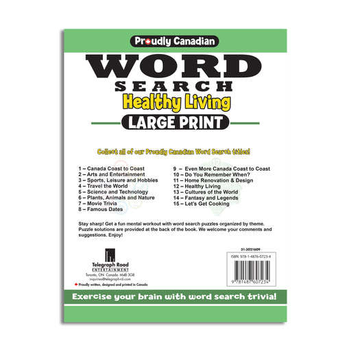 back cover, large print, lots of healthy living word search puzzles