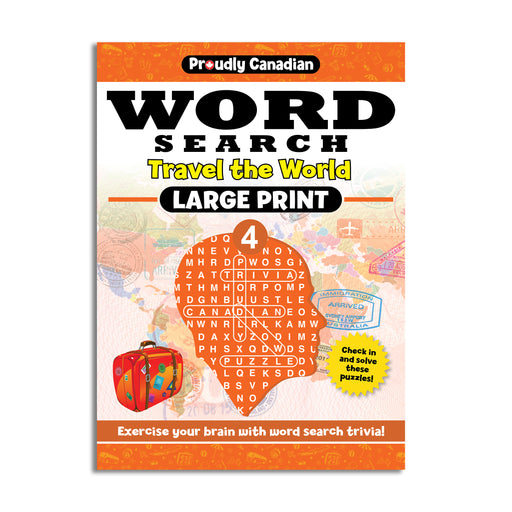 cover of volume 4 in large print for proudly word search, theme is travel the world 