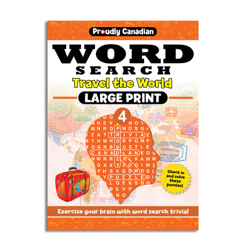 cover of volume 4 in large print for proudly word search, theme is travel the world