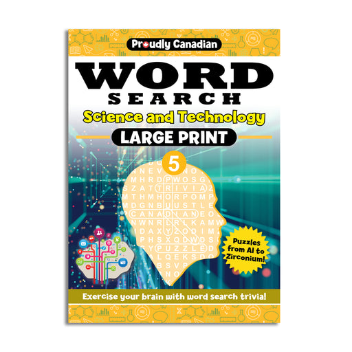 science and technology word search from proudly Canadian, large print format , volume 5