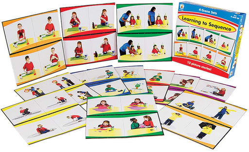 Children will eagerly assemble the pieces of 12 picture stories to determine what happens next! For added fun, have children narrate the story from each scene. Each set includes 48 photographic cards plus game directions in English, Spanish, and French. It is perfect for ages 4 and up.