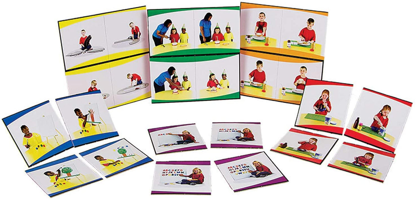 Children will eagerly assemble the pieces of 12 picture stories to determine what happens next! For added fun, have children narrate the story from each scene. Each set includes 48 photographic cards plus game directions in English, Spanish, and French. It is perfect for ages 4 and up.