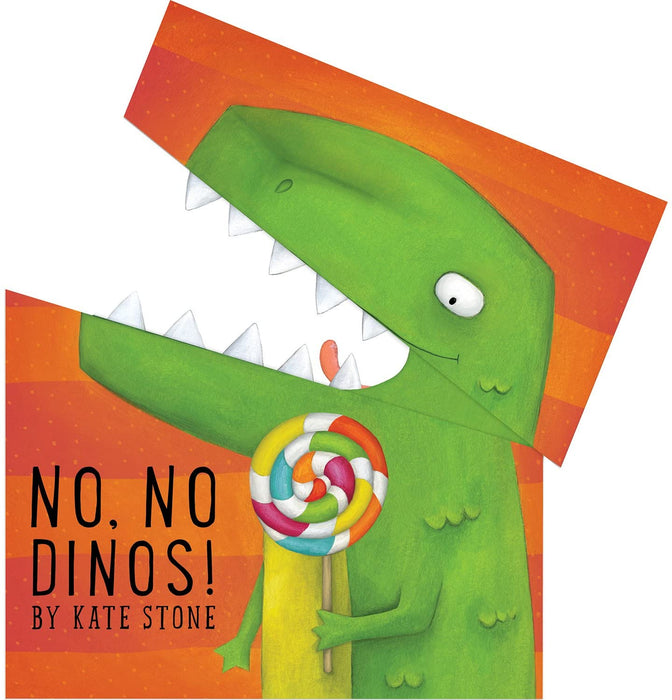 No, No Dinos! is a 6-spread, pull and peek board book with counting and features fun text. By pulling up on the page, each Dino's mouth opens and reveals what dinosaurs shouldn't eat. 