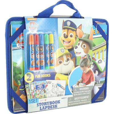 This Bendon Publishing PAW Patrol Storybook Lap Desk will keep little ones entertained for hours. It features a carrying case with handle that makes it easy to transport and take on the go. This kids' lap desk comes with three crayons and one activity storybook with sticker sheet. Kids will enjoy coloring with their favorite characters. This storybook desk conveniently sits in your child's lap and makes an ideal gift for any time of the year.