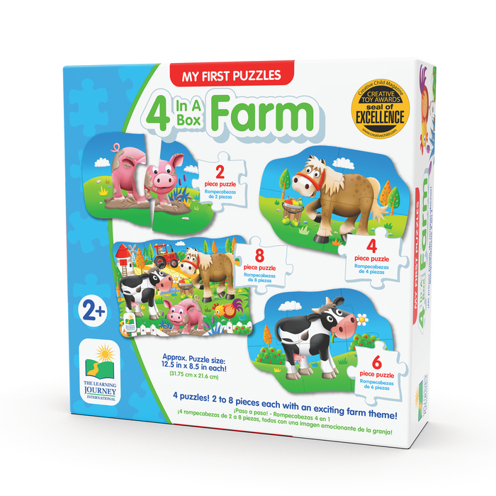 4 puzzle in a box, theme is farm
