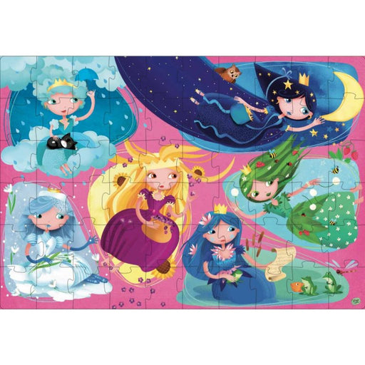 In the garden, among a thousand colourful flowers, live the princesses of nature. Build the giant puzzle and watch carefully: everything in  nature has its princess!  A box embellished with glitter containing a 60-piece puzzle to discover the wonders of nature and its beautiful and mysterious princesses.  Ideal for ages 5 and up