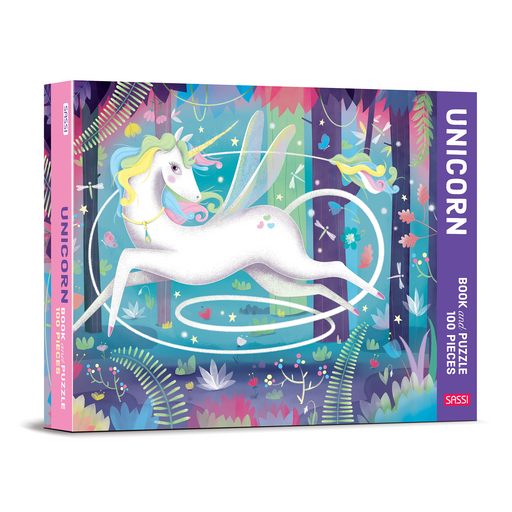 Sassi Junior Unicorn 100-Piece Puzzle & 32-Page Book Set in a Colourful Carry Case